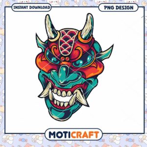 Colorful Japanese Demon Mask PNG Graphic for Downloads