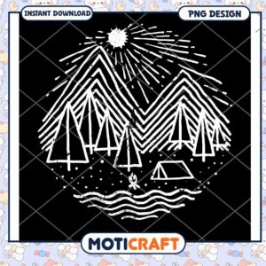 Campsite and Mountains Minimalist PNG Design Downloadable Art