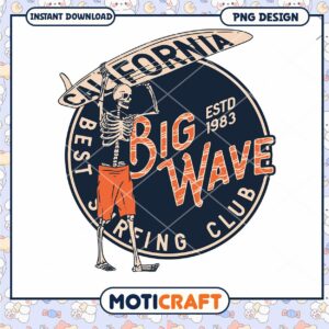 California Big Wave Surfing Club Skeleton PNG Design Download