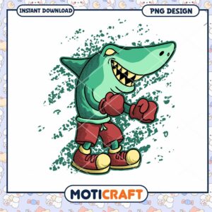 Boxing Shark Cartoon PNG Digital Download for Kids Design