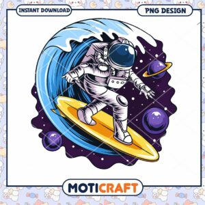 Astronaut Surfing in Space PNG Design Instant Download