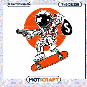Astronaut Skateboarding PNG Design for Instant Download