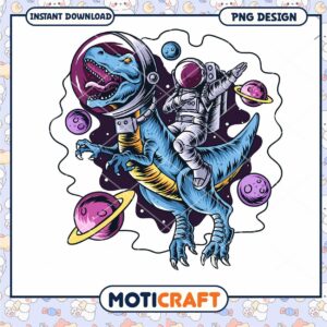 Astronaut Riding Dinosaur in Space PNG Digital Download