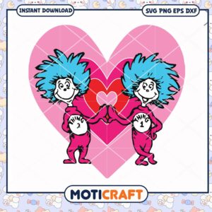 Thing 1 and Thing 2 Heart Love PNG Instant Download Design