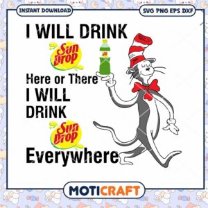 Sun Drop Drink Digital Art Cat PNG Instant Download