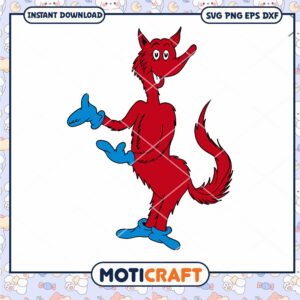 Red Cartoon Wolf Character PNG Instant Download Art