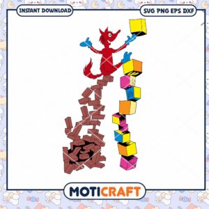 Red Cartoon Fox Stacking Colorful Blocks PNG Download