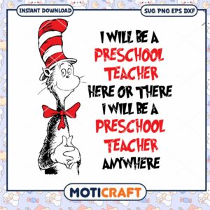 Preschool Teacher Quote Cute Cat in the Hat PNG Design