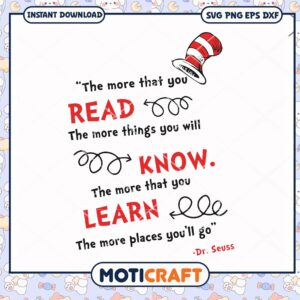 Learn and Grow with Dr Seuss Quote Instant Download PNG