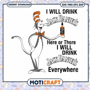 Jack Daniel's Drink Cat Design PNG Instant Download Art