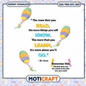 Inspiring Dr Seuss Reading Quote PNG for Kids Decor