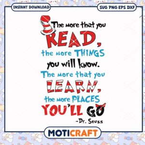 Inspirational Dr Seuss Quote Reading Learning PNG Download