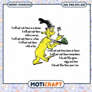 Green Eggs and Ham Quote Art Printable PNG Download