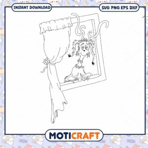 Funny Monster in Window Coloring Page PNG Download