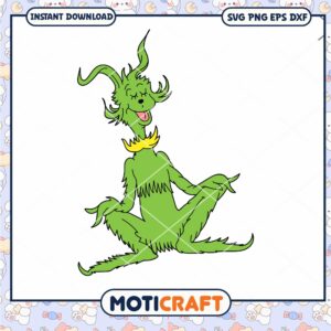 Funny Green Monster Relaxing PNG Instant Download Art