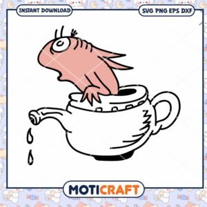 Funny Fish in Teapot Pink Design PNG Downloadable Art