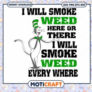 Funny Cat Themed Weed Smoking PNG Instant Download Art