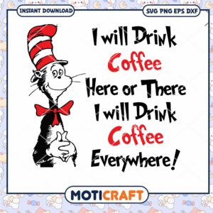 Funny Cat Coffee Quote Instant Download PNG Art Print