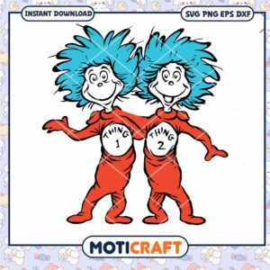 Fun Thing 1 and Thing 2 SVG PNG Instant Download Art