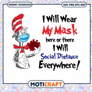 Fun Mask and Social Distance Quote PNG Download Design