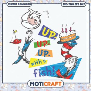 Fun Cartoon Fish and Cake Downloadable Art Print PNG