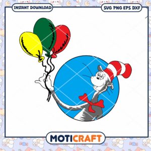 Fun Cat Character Holding Balloons PNG Downloadable Art