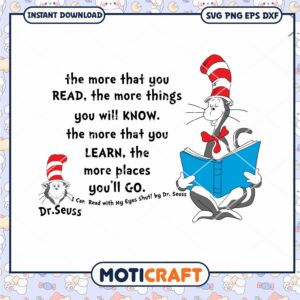 Dr Seuss Reading Quote Cat in the Hat PNG Download