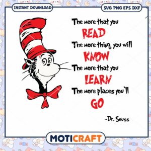 Dr Seuss Quote on Reading Learning and Adventure PNG Art