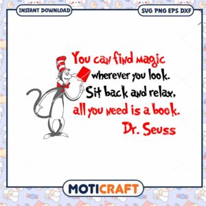 Dr Seuss Quote Magic of Reading PNG Download Design