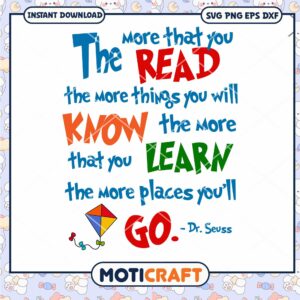 Dr Seuss Inspirational Quote Read Learn Grow PNG Art