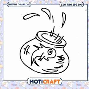 Cute Fish Bowl Outline PNG Instant Download for Crafting