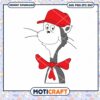 Cute Cat Character with Red Hat and Bow PNG Download