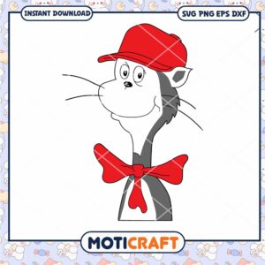 Cute Cat Character with Red Hat and Bow PNG Download