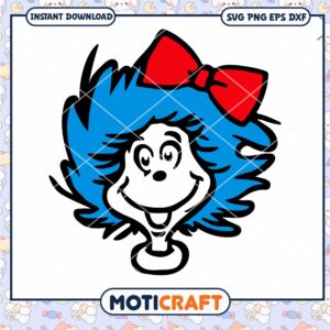 Cute Blue Hair Character with Red Bow PNG Download