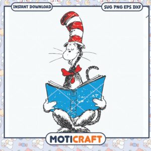 Cat in the Hat Reading Book PNG Instant Download Art