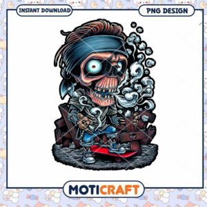 Vintage Skateboarder Skull PNG Art Design Downloadable File