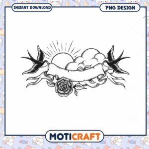 Vintage Rose and Birds Banner PNG Design for Download