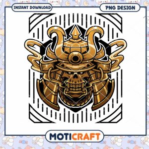 Vintage Samurai Skull PNG Digital Download Design Art