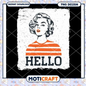 Vintage Hello Graphic PNG with Stylish Retro Woman Design