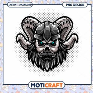 Viking Skull Helmet Design PNG Instant Download Art