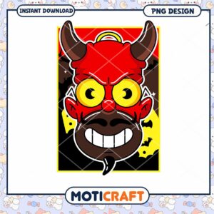 Vibrant Red Demon Illustration PNG Instant Download Design