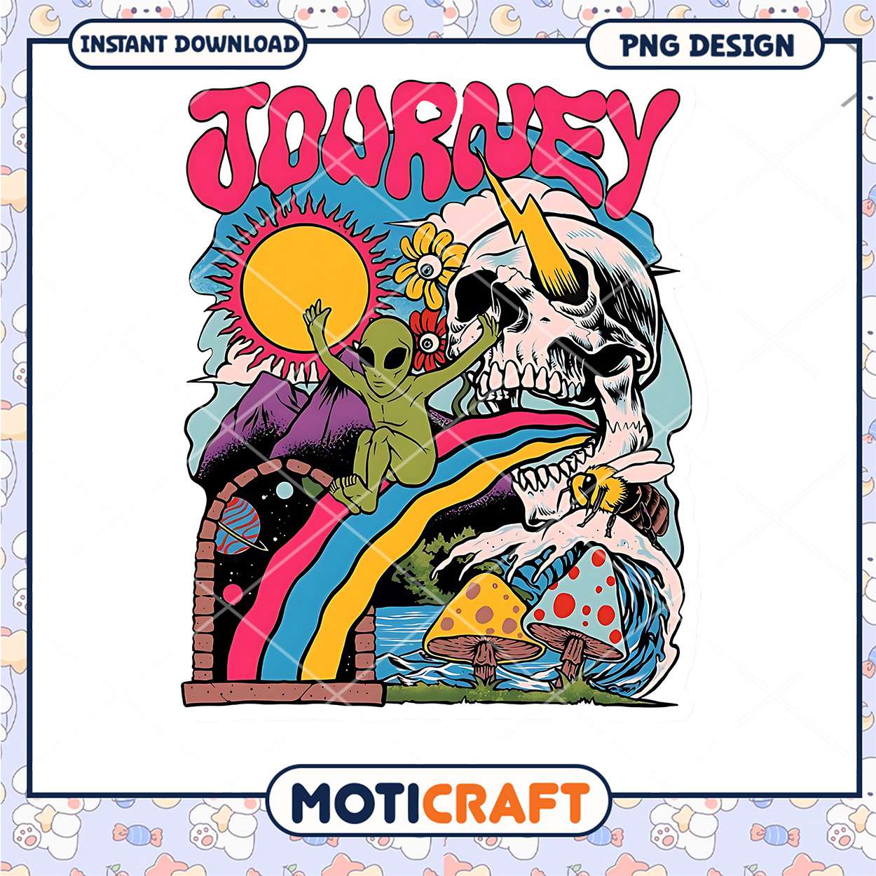 Vibrant Journey Alien Skull PNG Design for Instant Download Vibrant Journey Alien Skull PNG Design for Instant Download