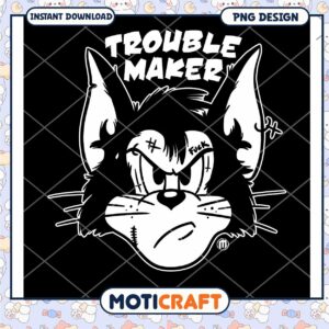 Trouble Maker Cartoon Cat PNG Graphic for Instant Download