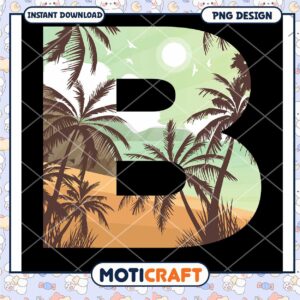 Tropical Beach Letter B PNG Design Instant Download Art
