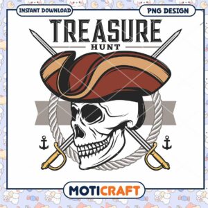 Treasure Hunt Skull Pirate PNG Design for Instant Download