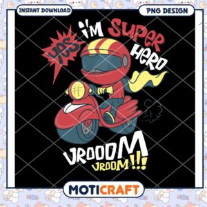 Superhero on Scooter PNG Fun Instant Download Design