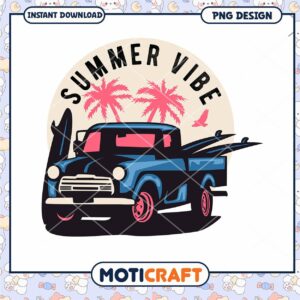 Summer Vibe Retro Truck Design with Surfboards PNG Download