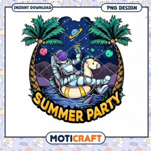 Summer Party Astronaut Unicorn PNG Digital Download Art