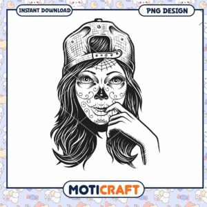 Stylish Skull Woman PNG Design for Instant Download Art