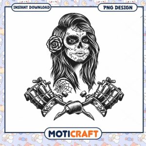 Stylish Skull Woman Tattoo Artist PNG Design for Download